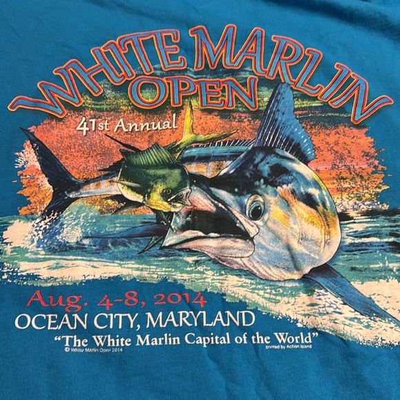 White Marlin T-shirt by Gilden blue size XXL - Picture 3 of 4